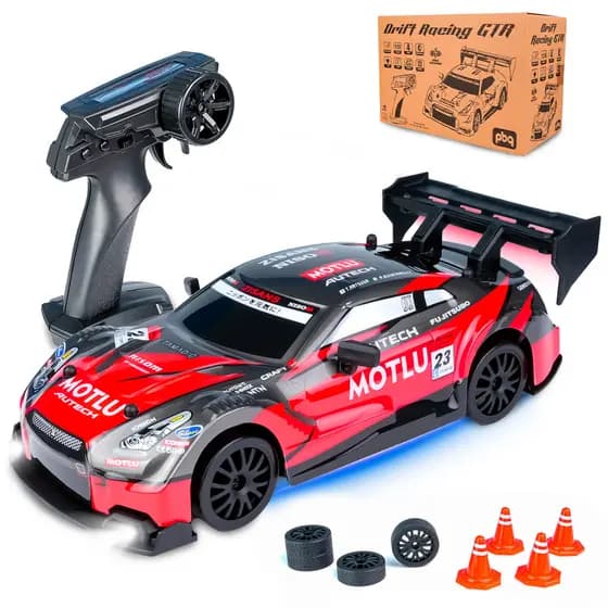 Brinquedo Carrinho Drift de Controle Remoto GTR R35 Skyline Nissan Luzes Bateria Recarregável