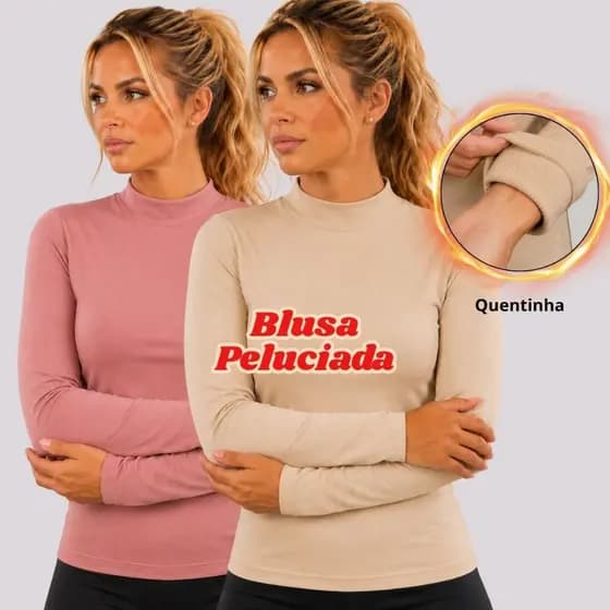 Blusa Feminina Inverno Peluciada Térmica Gola Média Camiseta Manga Comprida Peluciada São João