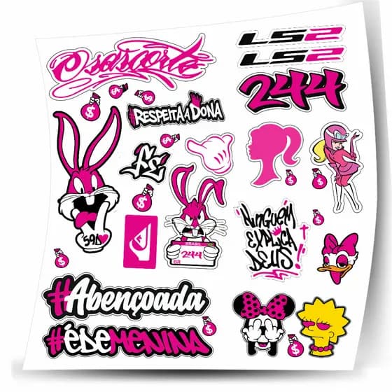 Kit Feminino Adesivos Para Capacete Moto Bike Carro Coelho Rosa C-3