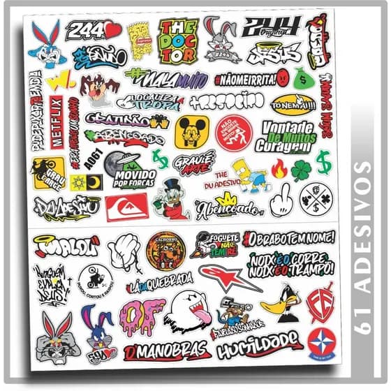 Super Cartela Adesivos Para Moto Kit 61 Unidades Capacete Paralama Carro Grau 244