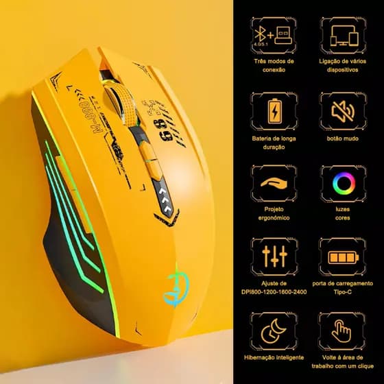 Mouse Sem Fio Bluetooth Recarregável Gamer Ergonômico 2.4g
