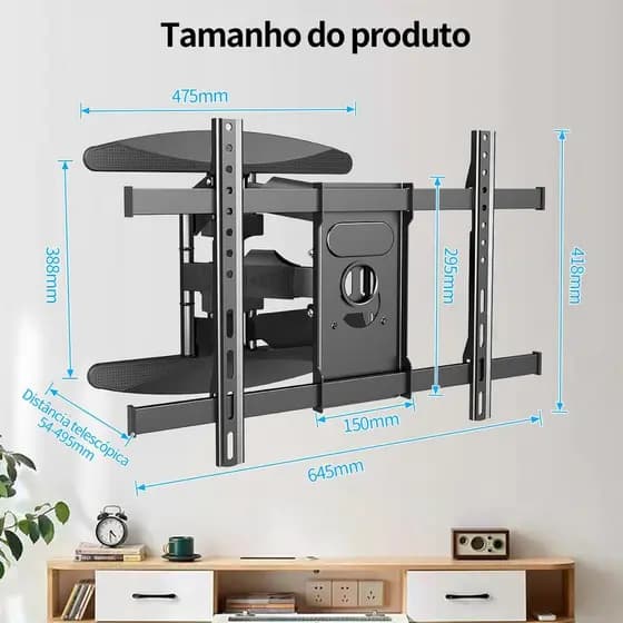 Large Giant Articulated Tv Mount 55 to 85 Reinforced Giant Black Wall Mount
