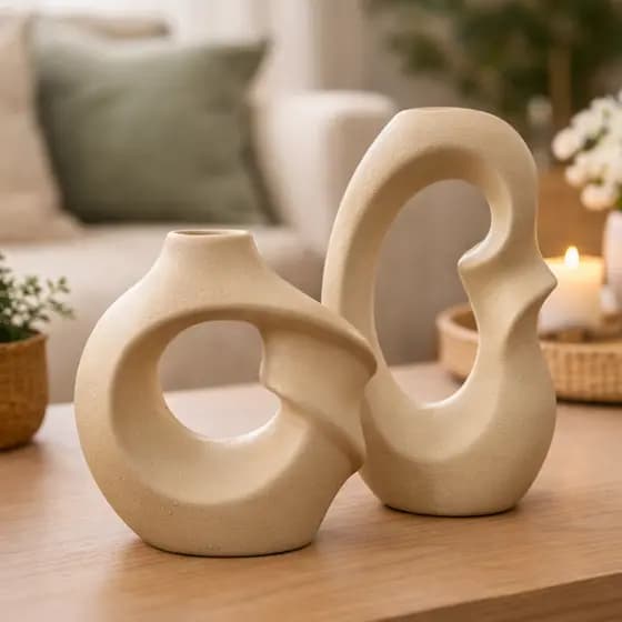 Conjunto De Vaso Decorativo Em Cerâmica Garrafa Abstrata Twisted Moderno