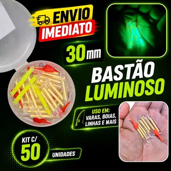 Kit 50 Bastão Luminoso Luz P Boia Vara Linha Pesca Noturna Peixe Anzol Trairá Tucunaré Dourado