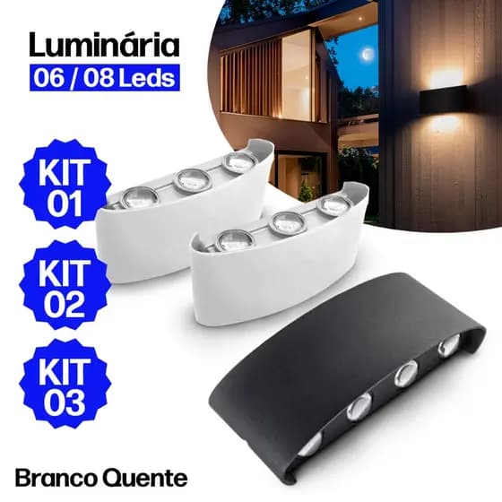 Luminária Arandela Meia Lua 6 Leds 8 Leds Bivolt Parede Externa Interna Branco Preto