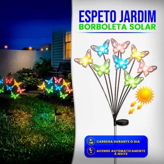Espeto Jardim Borboleta Solar LED 8 Luzes Coloridas Decorativo Resistente Chuva IP66