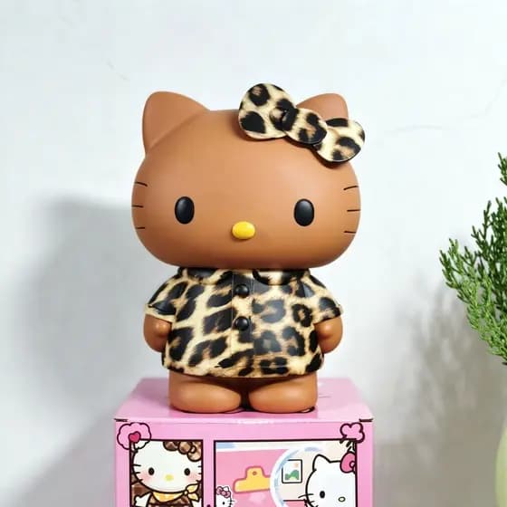Leopardo impressão gato boneca vinil cofrinho decoração de mesa bonito dos desenhos animados presente de aniversário de