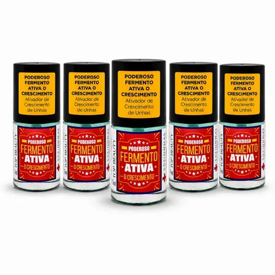 Kit 6 Bases Fermento Fortalecedora Unhas Ativa Crescimento Top Beauty Com Queratina 7ml