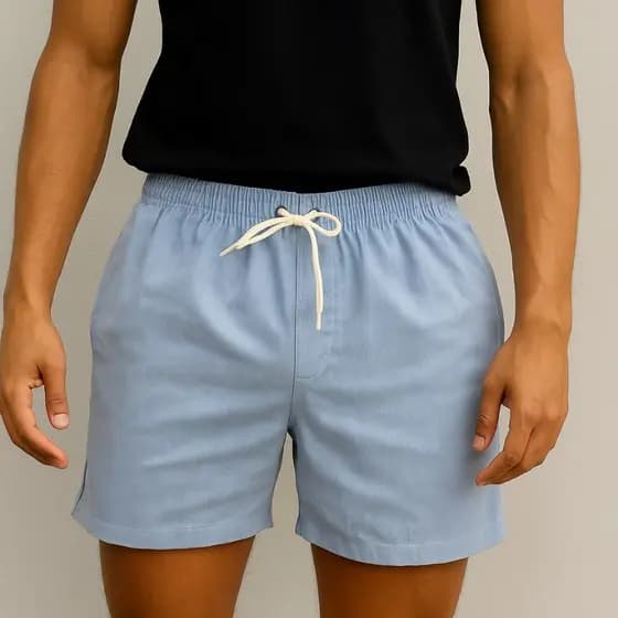 Short Masculino Linho Cintura Elástica Casual Verão Leve Conforto