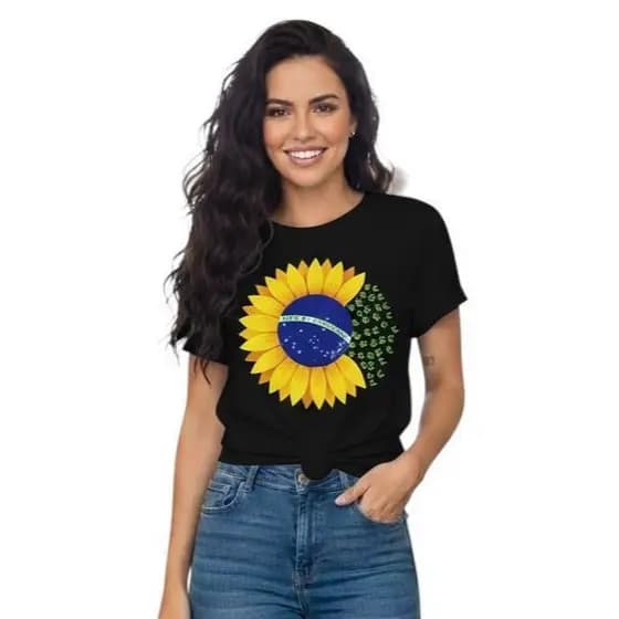 Camiseta t-shirt Brasil Copa do mundo Hexa, Patriota, Girassol 100% Algodão