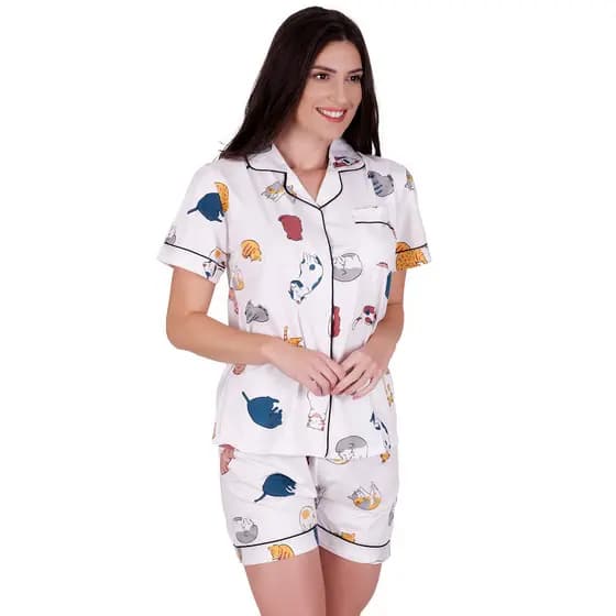 Pijama Curto Gatinhos Concept Essentials Branco