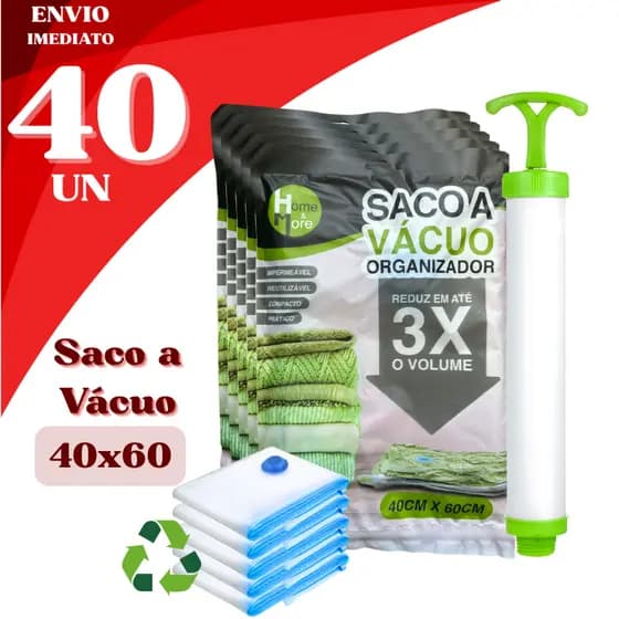 Kit 40 Sacos Organizador de Roupas 40X60 a Vácuo Redução de Volume 80% + Proteção Contra Poeira Odores e Umidade