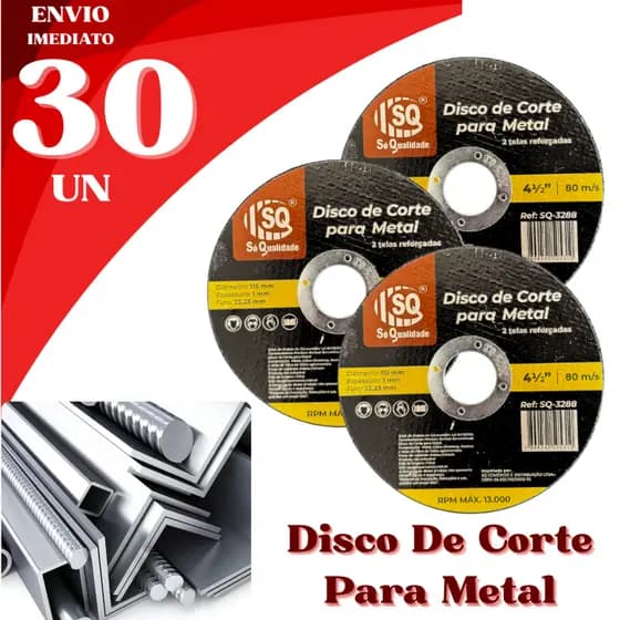 Jogo Profissional 30 Discos de Corte para Metal 4½" Reforçado Alta Performance Corte Rápido Preciso