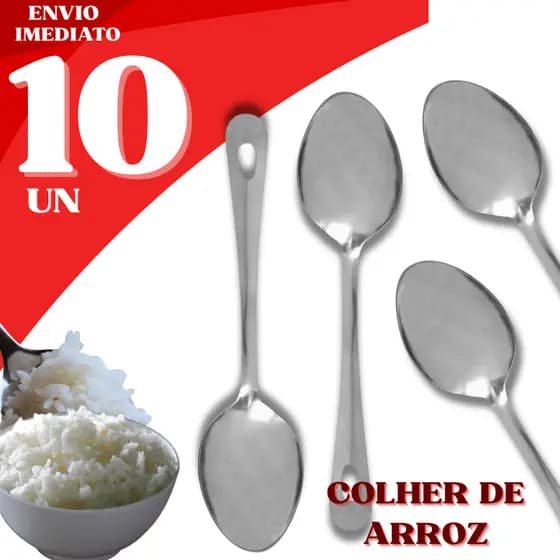 Kit 10 Colheres de Arroz Inox Premium Utensílio Cozinha Resistente Profissional Restaurante