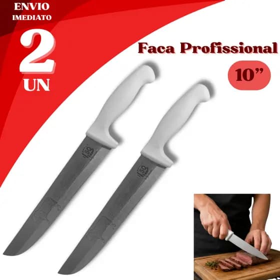 2 ou 1 Facas de Carne 10" Açougueiro Inox Cabo Branco Churrasco Cozinha Açougue Churrascaria