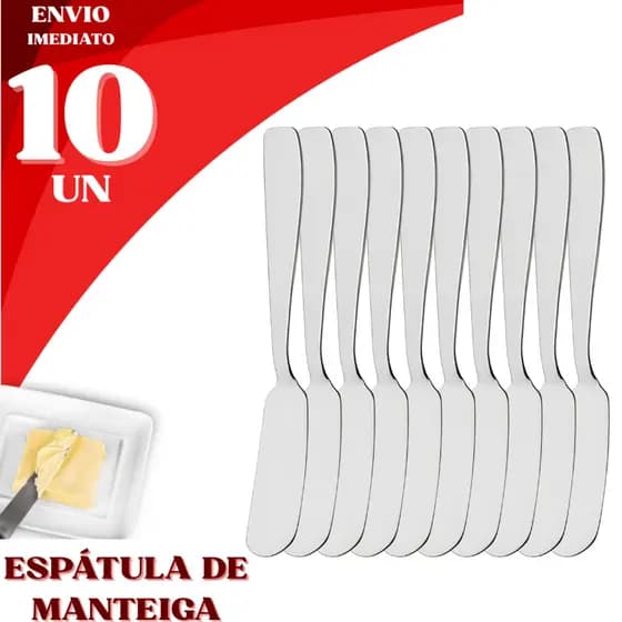 Conjunto 10 Espátulas de Manteiga Inox Ideal para Pães Refeições Café da Manhã Geleia Patê Premium