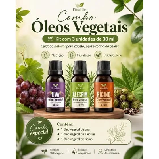 alecrim 30ml , Rícino 30ml , uva 30ml fina life 100% puro