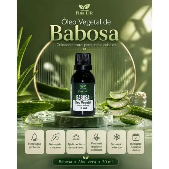 Óleo vegetal babosa (Aloe vera) 30ml fina life hidratante - cicatrizante - Anti inflamatório