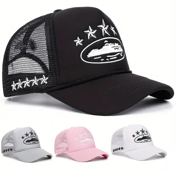 Boné De Beisebol Bordado Com Estrela De Cinco Pontas Para Exterior : Chapéu De Malha Respirável Versátil Estilo Unissex