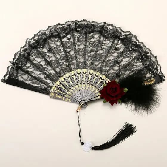 Lolita estilo gótico Victoria Era feminino renda artesanal retrô preto branco vermelho rosa leque de bambu suprimentos