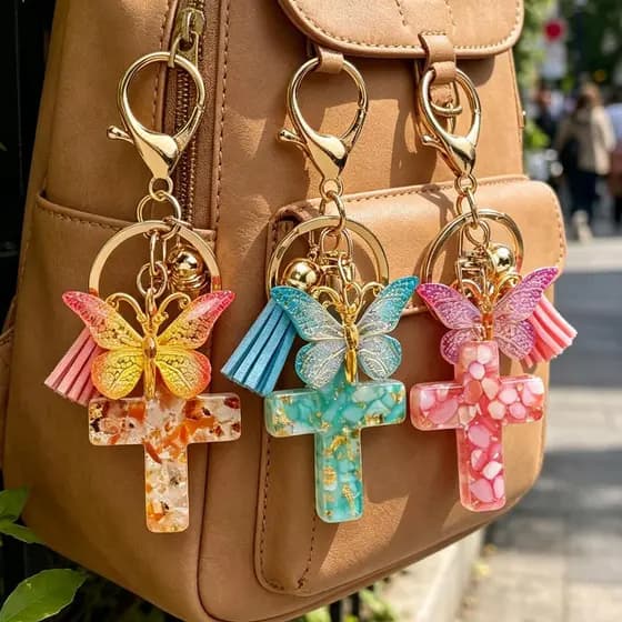 Mini Chaveiro Com Pingente De Borboleta De Resina Leve-Decorativo Cruzado Ornamento De Bolsa