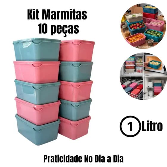 Kit Potes Herméticos 1 Litro (10 Unidades) | Organizadores Mantimentos Cozinha