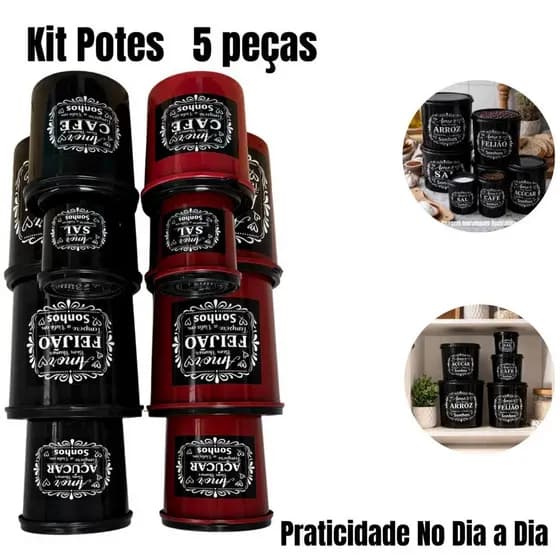 Potes Mantimentos Kit 5 Cozinha Organizador Plástico Alimentos Secos