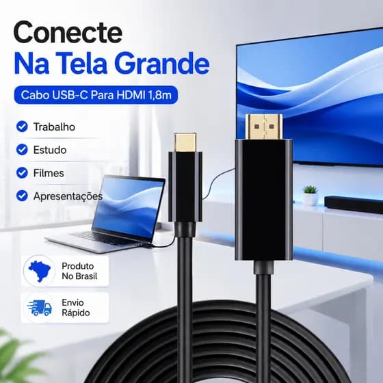 Cabo USB-C Tipo C Para HDMI 1,8m 4K MacBook Notebook