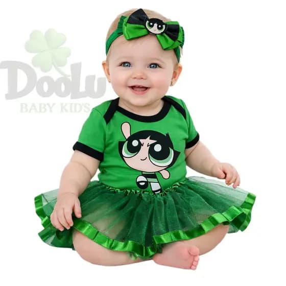 Body Bebê Meninas Super Poderosas + Tule + Laço Temático Mêsversário Docinho
