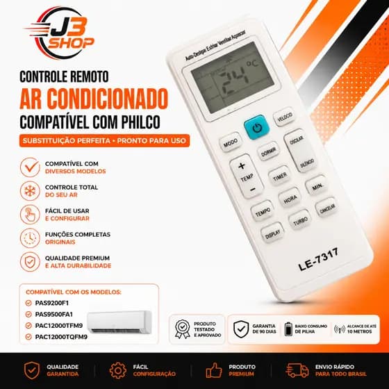 Controle Remoto Ar Condicionado Compatível com Philco Pas9200f1 Pas9500fa1 Pac12000tfm9 Pac12000tqfm9