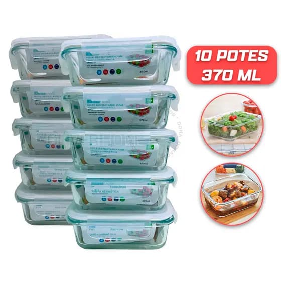 Kit 3 / 5 ou 10 Potes Vidro Hermético mantimentos marmita 370ml - Pote Hermético - Oliver Home