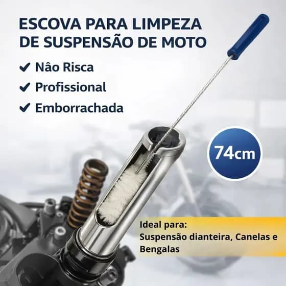Escova de Limpeza 74cm para Bengala e Suspensão de Moto | Escova Multiuso para Limpeza de Peças Compridas