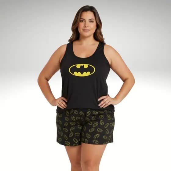 Pijama Baby Doll Camiseta e Short Plus Size Feminino Adulto Presente G1/G2/G3 Tam Especial