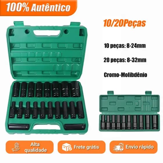 10 Peças /20 Peças Jogo de soquetes de impacto longo Black Deep Box Tool Set 8mm - 32mm