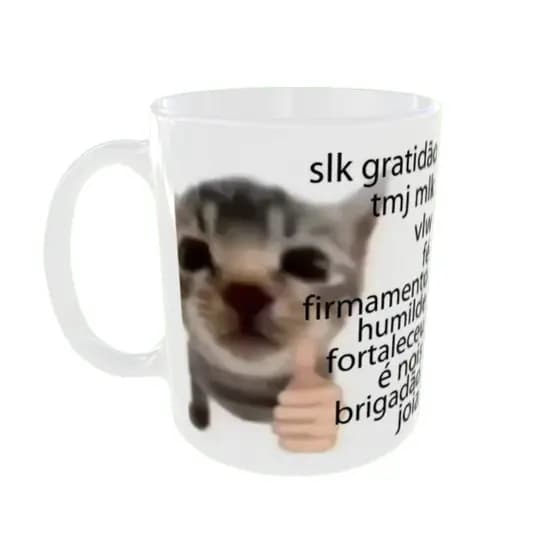 Caneca Engraçada do Gatinho – Gratidão, Humildade e Joia 😂 | Presente Criativo