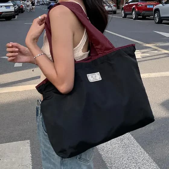 Sacola De Compras Reutilizável Dobrável , Grande Capacidade , À Prova D'água , Portátil Para Mercado Com Cordão