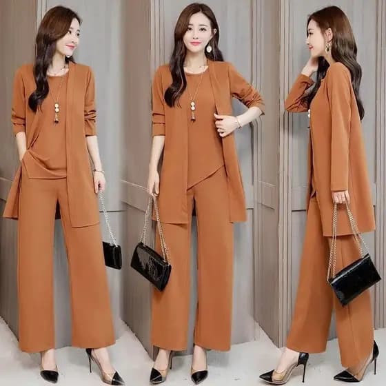 Conjunto Feminino 2025 de Blusa e Calças Estilo Coreano Tamanho Plus, Conjunto de Três Peças para Outono E Pr RWDR