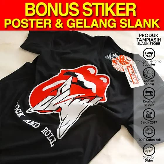 BLACK Rock AND ROLL 2025 - Pijama Curto Preto - 100% ORIGINAL Fabricado em SLANKS - BAJU KAOS SLANK - Loja Tampiashih 4H