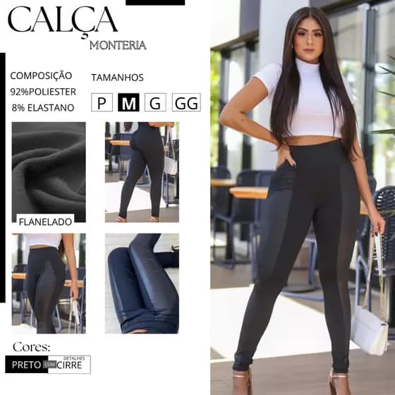 Calça montaria Flanelada Suplex com detalhe em cirre, cintura alta