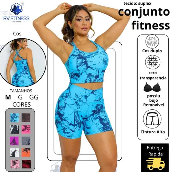 Conjunto Feminino Top Trançado e Short Cintura Alta Zero transparencia Academia