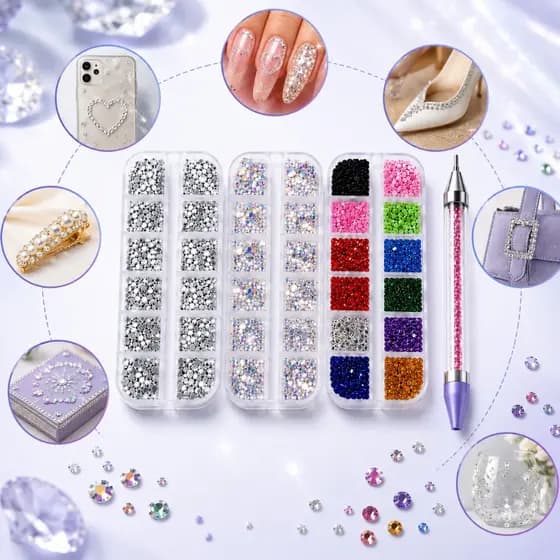 Kit Strass Para Unhas Pedrarias Com Caneta Aplicadora Nail Art Unha Gel Fibra Acrílica Decoração
