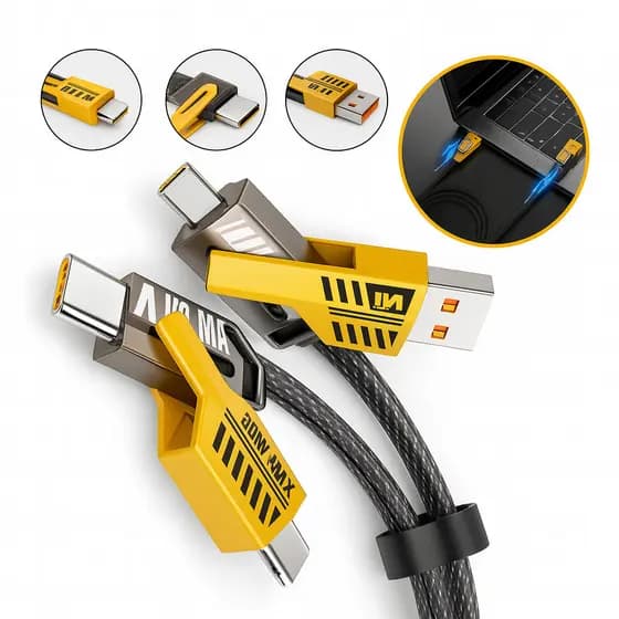 Cabo 4 em 1 Turbo 65W Reforçado – USB-C Lightning iPhone Android Samsung Xiaomi 1 Metro Rápido