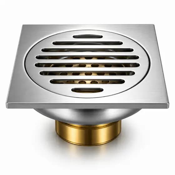 Ralo Aço Inox Banheiro Quadrado C/ Dreno Anti Odor 10x10cm