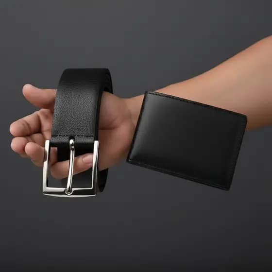 Kit Cinto Masculino 120CM + Carteira Masculina Lisa Slim Porta cartão Masculino