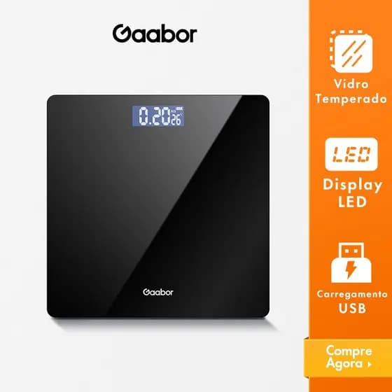 Gaabor Balança Digital até 180kg Display LED HD Grande Vidro Temperado preto GWS-M01A