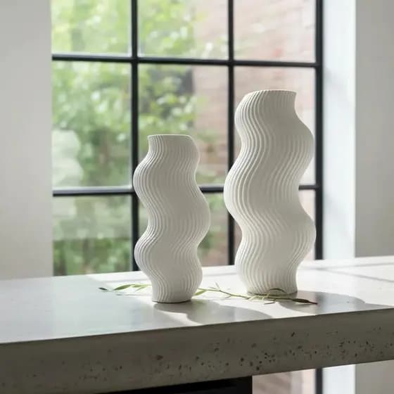 Kit 2 Vasos Ondulados Decorativos | Decoração Elegante Sala, Quarto e Escritório