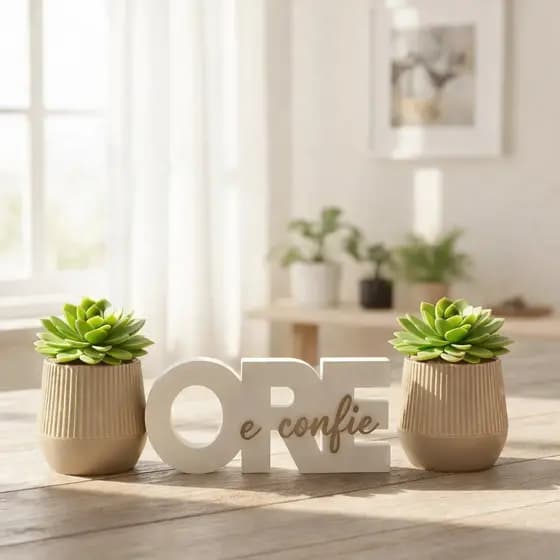 Kit 2 Vasos Decorativos com Palavra Ore e Confie - Decoração Sala Quarto Escritório Casa
