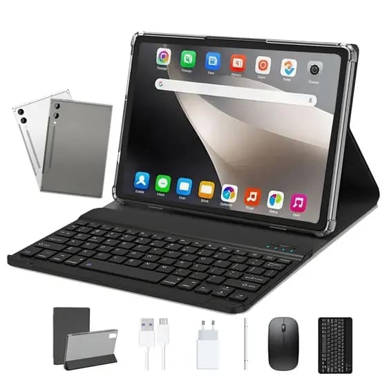Tablet Android 14 com 12GB+512 GB de RAM tela Ips de 10.1 polegadas e bateria de 8000mah, capa de couro com teclado