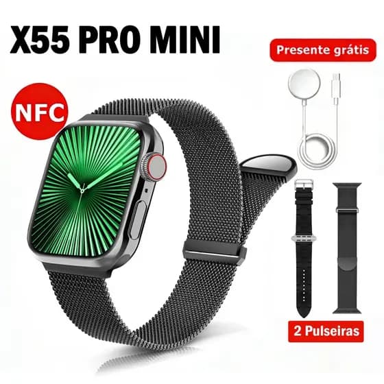 Smartwatch X55 PRO MINI 38MM Relógio Inteligente 2026 Nova Série 10 Amoled Chamadas Bluetooth Cardíaca Monitorament