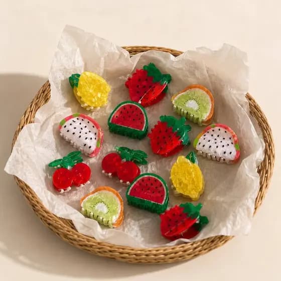 Kit 2 Piranhas Presilhas de Cabelo de Frutas Coloridas Estilo Acessório Feminino